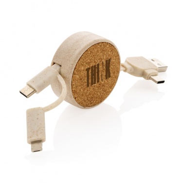 Logotrade promotional gift picture of: Cork and Wheat 6-in-1 retractable cable