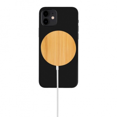 Logo trade promotional products picture of: 10W bamboo magnetic wireless charger