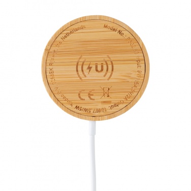 Logo trade promotional item photo of: 10W bamboo magnetic wireless charger