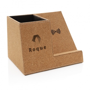 Logo trade corporate gifts picture of: Cork pen holder and 5W wireless charger