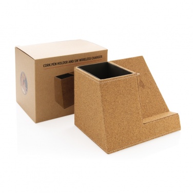 Logo trade promotional merchandise image of: Cork pen holder and 5W wireless charger