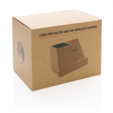 Logo trade promotional merchandise picture of: Cork pen holder and 5W wireless charger