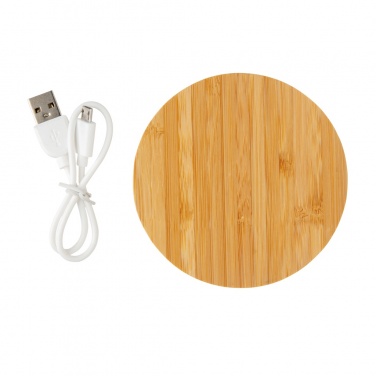 Logo trade promotional merchandise photo of: Bamboo 5W round wireless charger