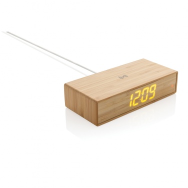 Logo trade promotional merchandise image of: Bamboo alarm clock with 5W wireless charger