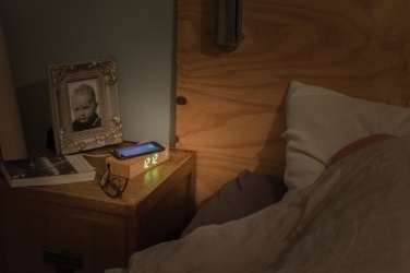 Logotrade business gifts photo of: Bamboo alarm clock with 5W wireless charger