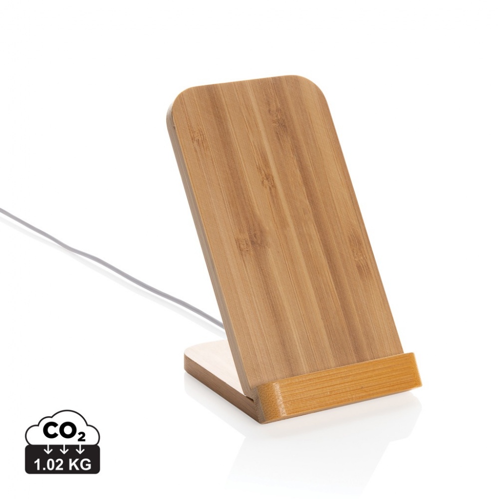 Logo trade promotional giveaways picture of: Bamboo 5W wireless charging stand