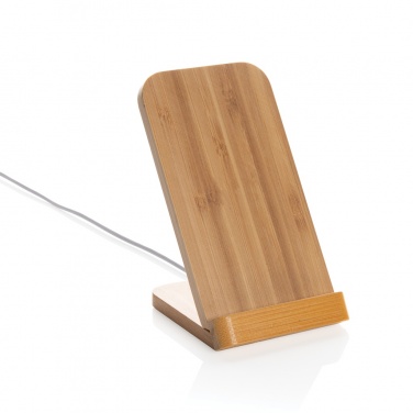 Logo trade promotional merchandise image of: Bamboo 5W wireless charging stand