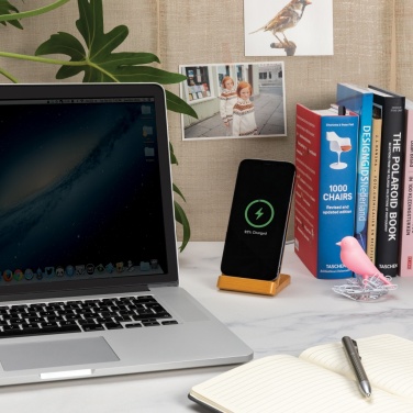 Logo trade promotional merchandise image of: Bamboo 5W wireless charging stand