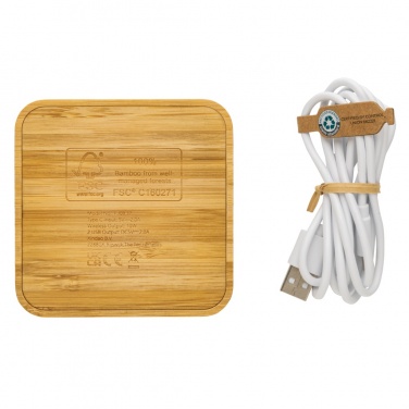 Logo trade promotional gift photo of: Bamboo 10W wireless charger with USB