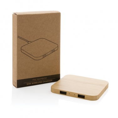 Logo trade promotional items image of: Bamboo 10W wireless charger with USB