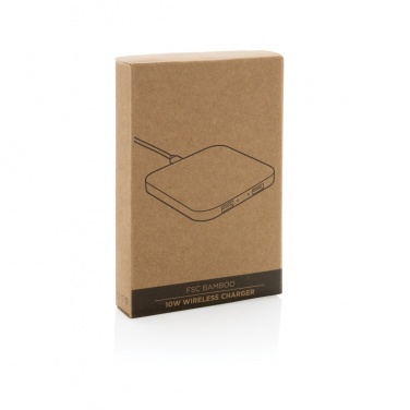 Logo trade promotional gifts image of: Bamboo 10W wireless charger with USB