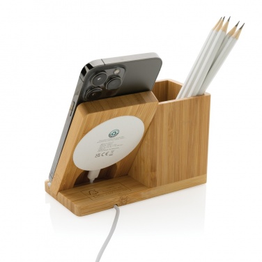 Logo trade promotional giveaway photo of: Calgary bamboo 10W wireless charger