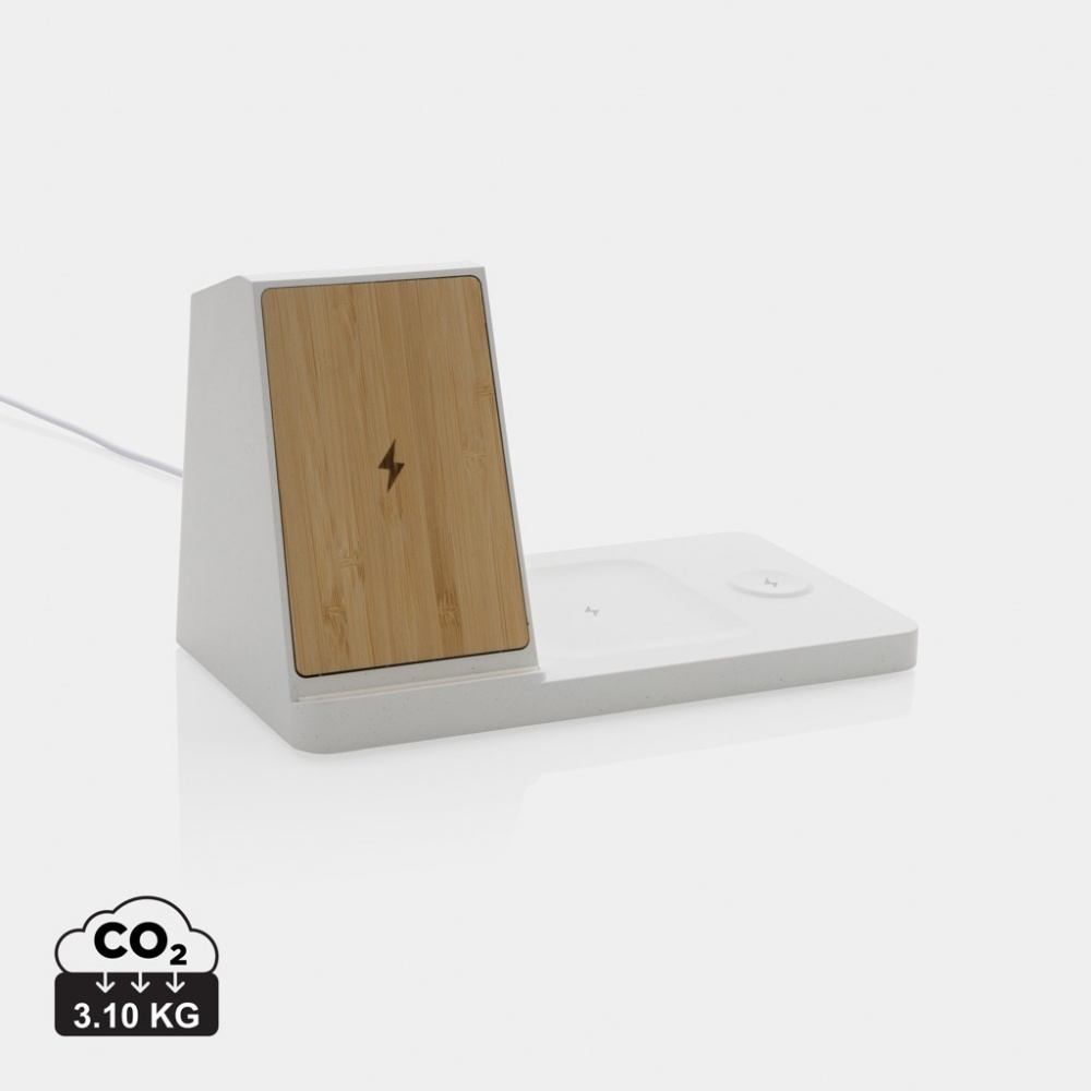 Logo trade promotional giveaways image of: Ontario recycled plastic & bamboo 3-in-1 wireless charger