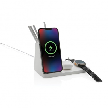 Logo trade promotional gifts image of: Ontario recycled plastic & bamboo 3-in-1 wireless charger