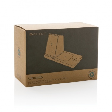 Logotrade promotional merchandise photo of: Ontario recycled plastic & bamboo 3-in-1 wireless charger
