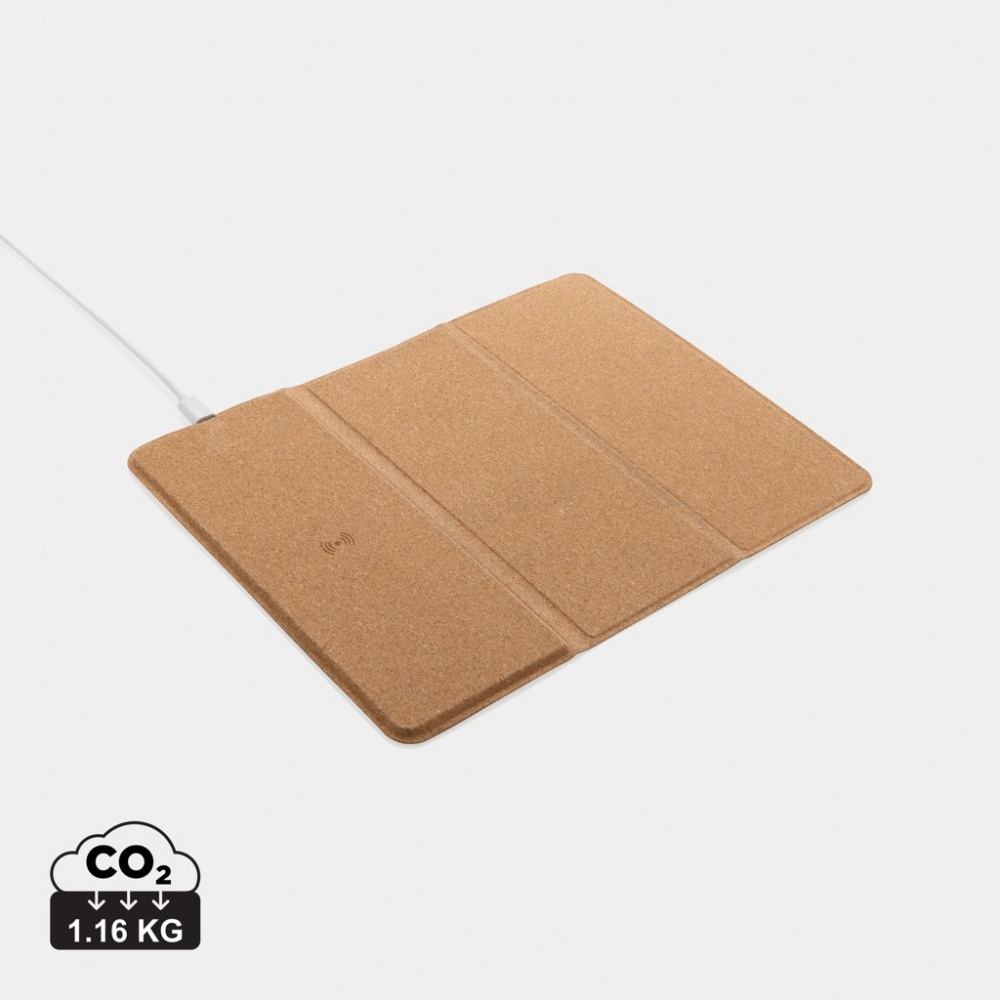 Logo trade business gift photo of: 10W wireless charging cork mousepad and stand