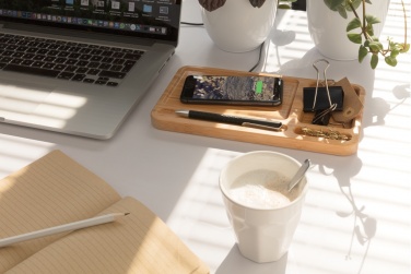 Logo trade promotional merchandise picture of: Bamboo desk organiser 5W wireless charger