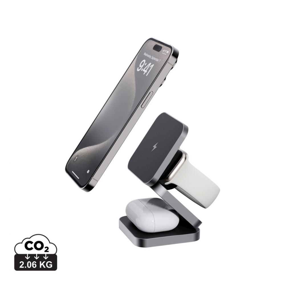 Logotrade promotional giveaway picture of: Terra RCS recycled aluminum foldable 3 in 1 15W charger