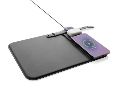 Logo trade promotional item photo of: Swiss peak RCS recycled PU 15W 3 in 1 charging mousepad