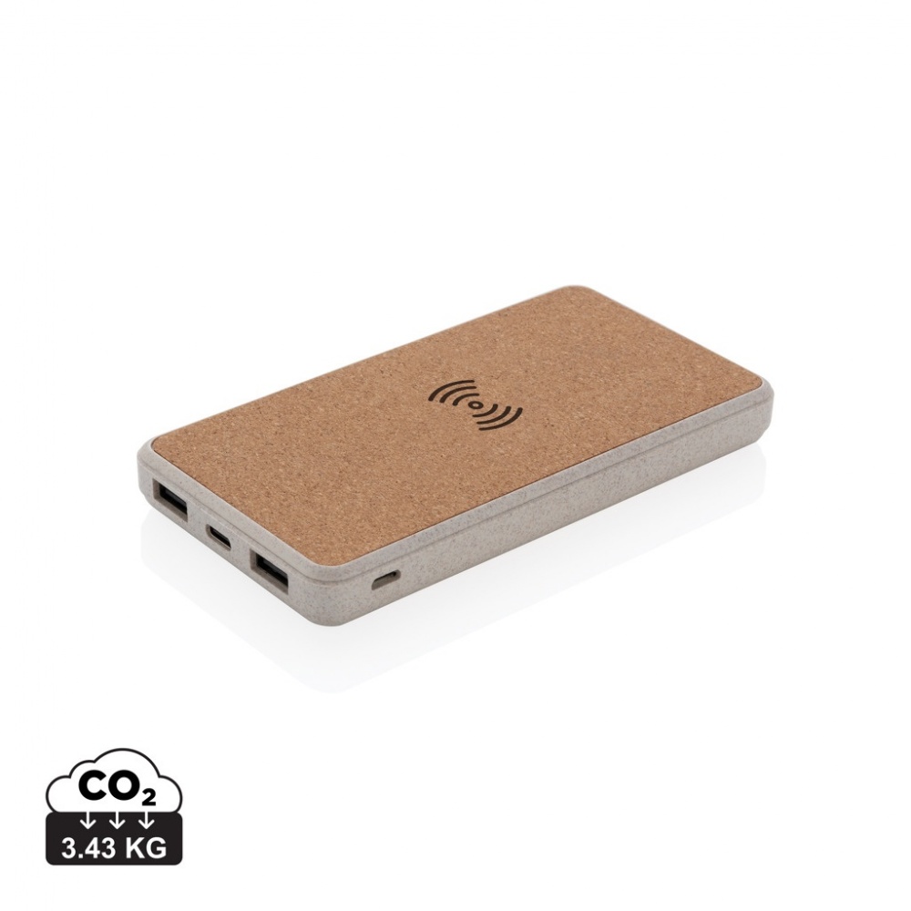 Logo trade corporate gifts picture of: Cork and Wheat Straw 8.000 mAh 5W wireless powerbank