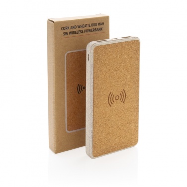 Logotrade promotional giveaway image of: Cork and Wheat Straw 8.000 mAh 5W wireless powerbank