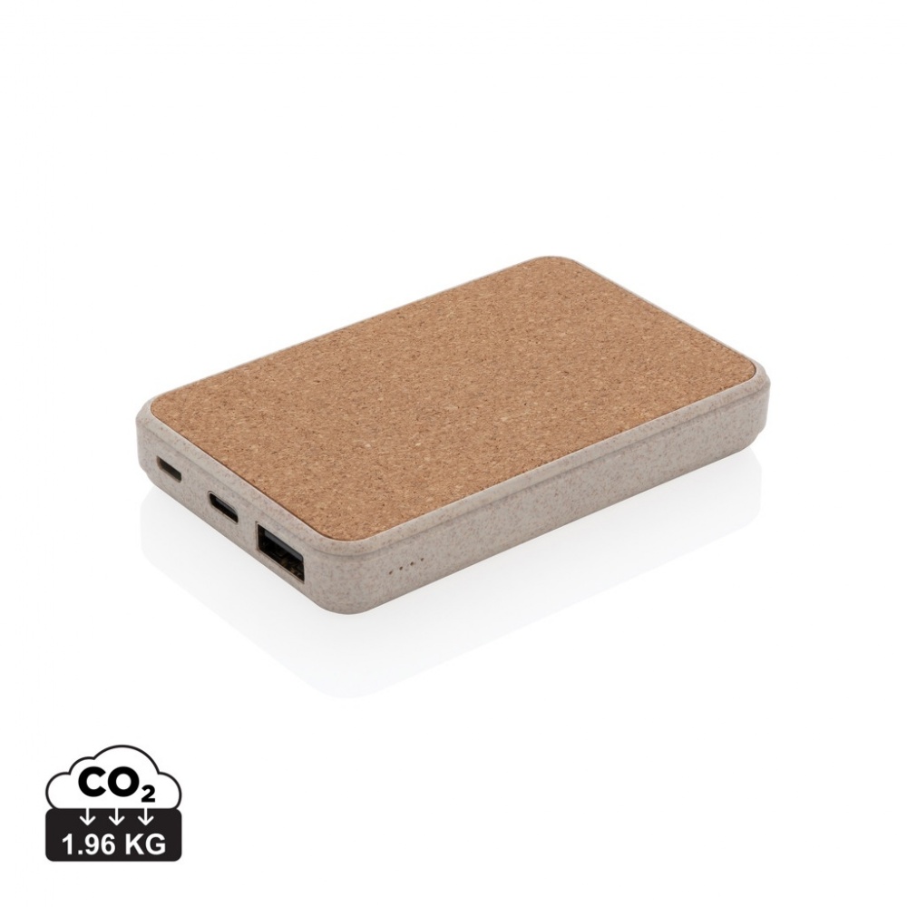 Logo trade business gifts image of: Cork and Wheat 5.000 mAh pocket powerbank