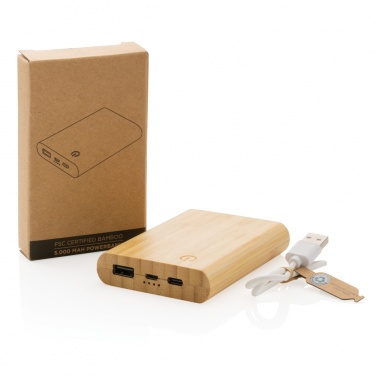Logo trade business gifts image of: Bamboo 5.000 mAh powerbank