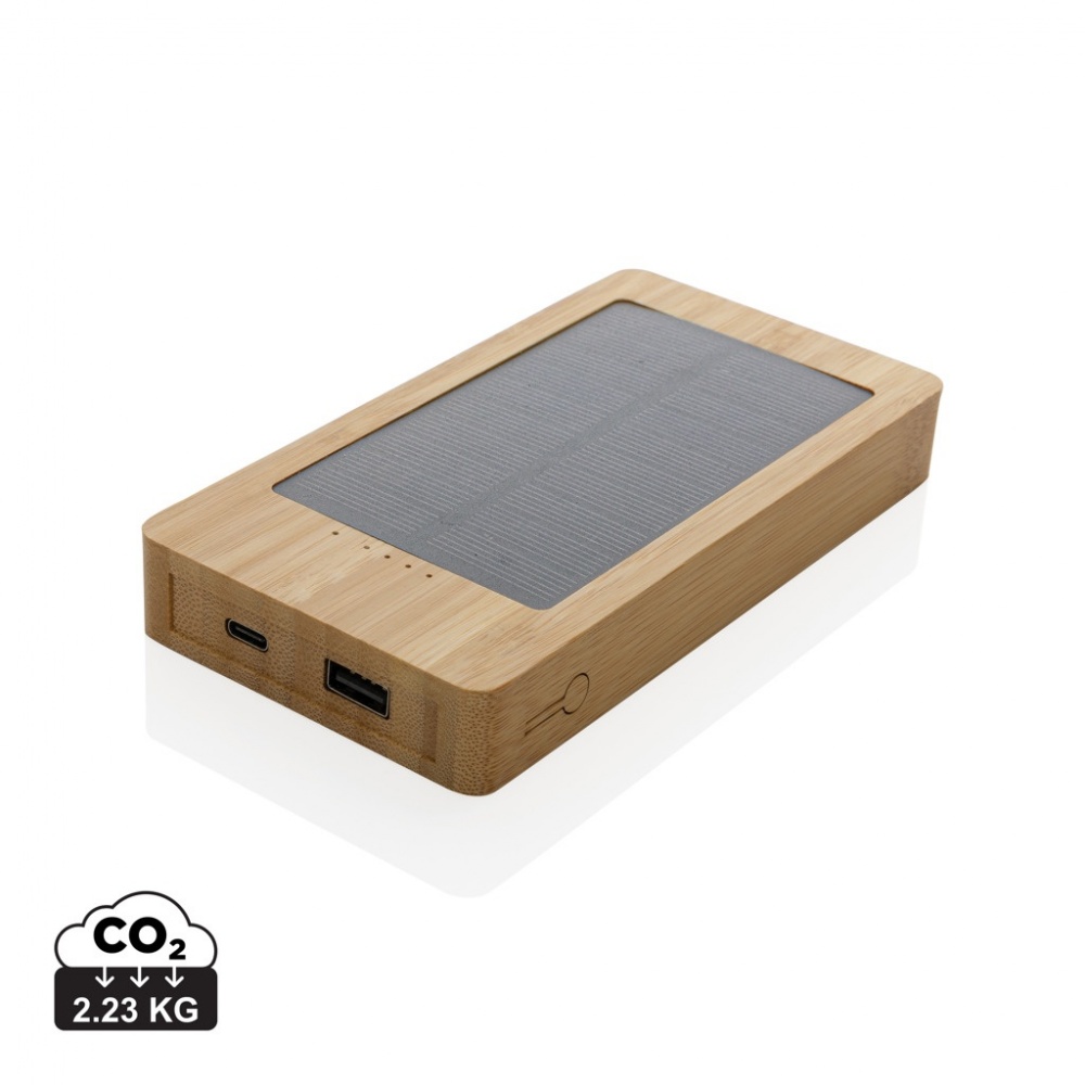 Logo trade advertising products picture of: Sunwick 10.000 mAh Bamboo solar powerbank