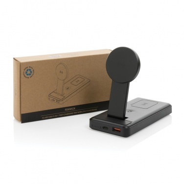 Logo trade promotional merchandise image of: Fenwick RCS recycled plastic 10000mah  3 in 1 fast powerbank