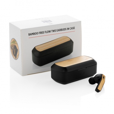 Logo trade corporate gifts image of: Bamboo Free Flow TWS earbuds in case