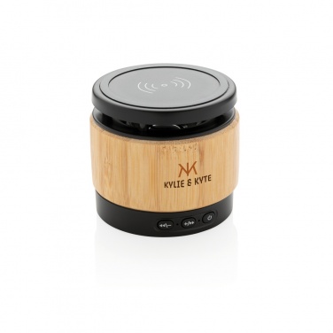 Logo trade promotional merchandise image of: Bamboo wireless charger speaker