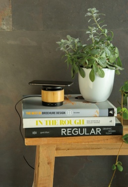 Logo trade promotional products image of: Bamboo wireless charger speaker