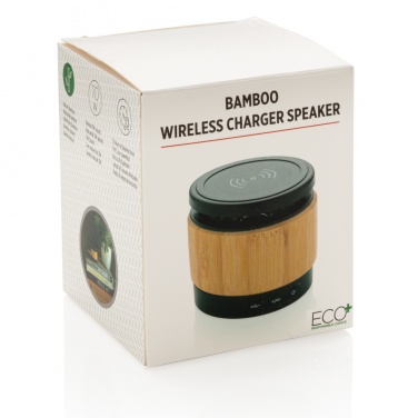 Logo trade advertising products picture of: Bamboo wireless charger speaker