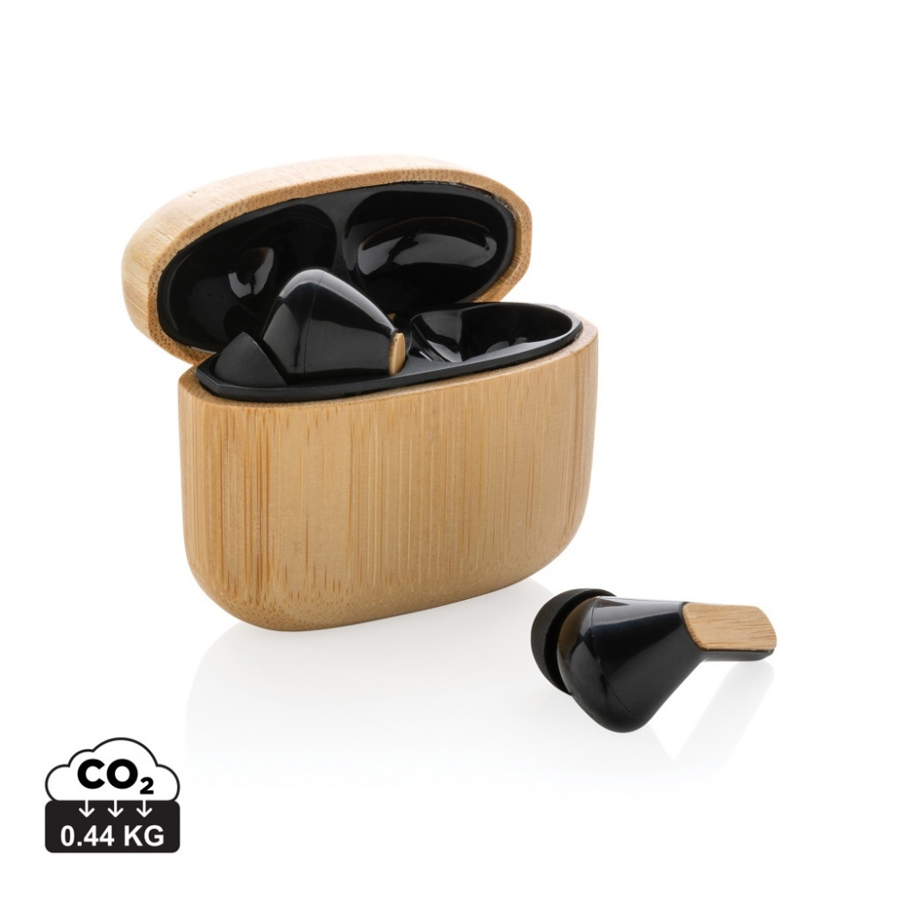 Logotrade promotional giveaways photo of: Bamboo TWS earbuds with RCS recycled plastic