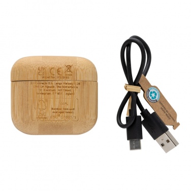 Logo trade business gift photo of: Bamboo TWS earbuds with RCS recycled plastic