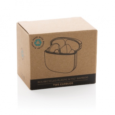 Logo trade corporate gift photo of: Bamboo TWS earbuds with RCS recycled plastic