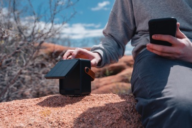 Logo trade promotional merchandise picture of: Skywave RCS recycled plastic solar speaker 12W