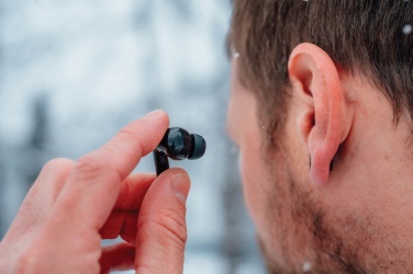 Logotrade promotional giveaway picture of: Skywave RCS recycled plastic solar earbuds