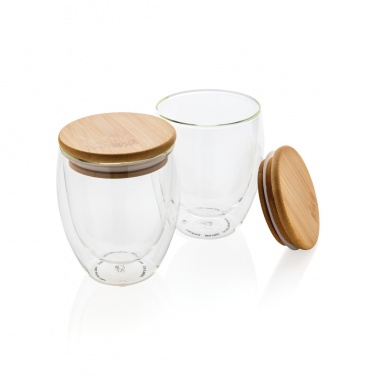 Logotrade business gifts photo of: Double wall borosilicate glass with bamboo lid 250ml 2pc set