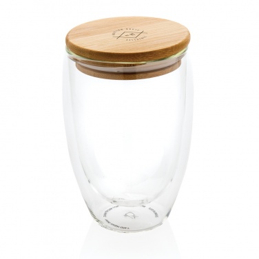 Logo trade advertising products image of: Double wall borosilicate glass with bamboo lid 350ml