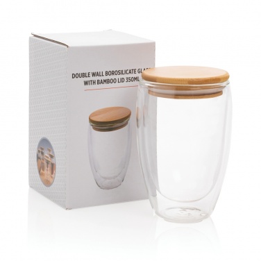 Logo trade promotional item photo of: Double wall borosilicate glass with bamboo lid 350ml