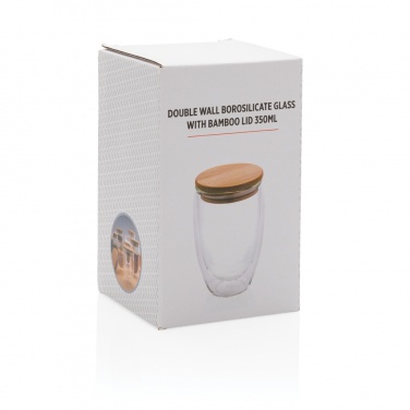 Logo trade promotional item photo of: Double wall borosilicate glass with bamboo lid 350ml