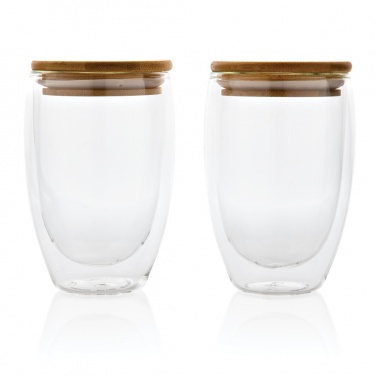 Logotrade promotional giveaway image of: Double wall borosilicate glass with bamboo lid 350ml 2pc set