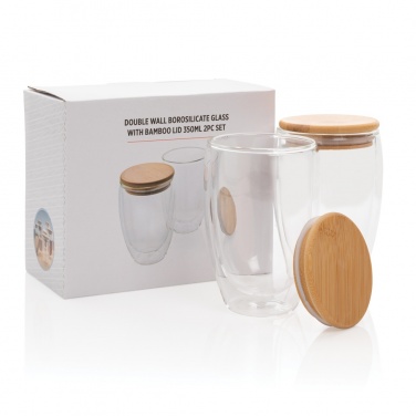 Logotrade promotional product picture of: Double wall borosilicate glass with bamboo lid 350ml 2pc set