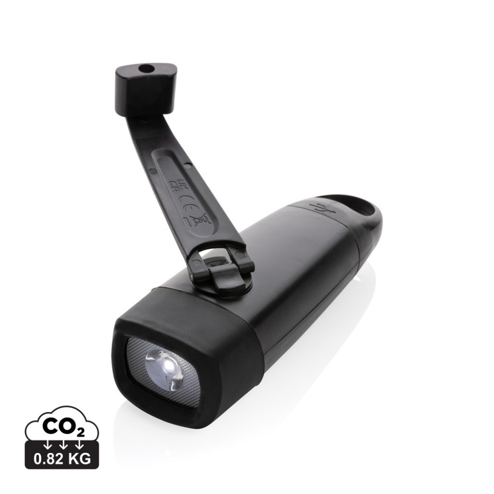 Logo trade corporate gifts image of: Lightwave RCS rplastic USB-rechargeable torch with crank