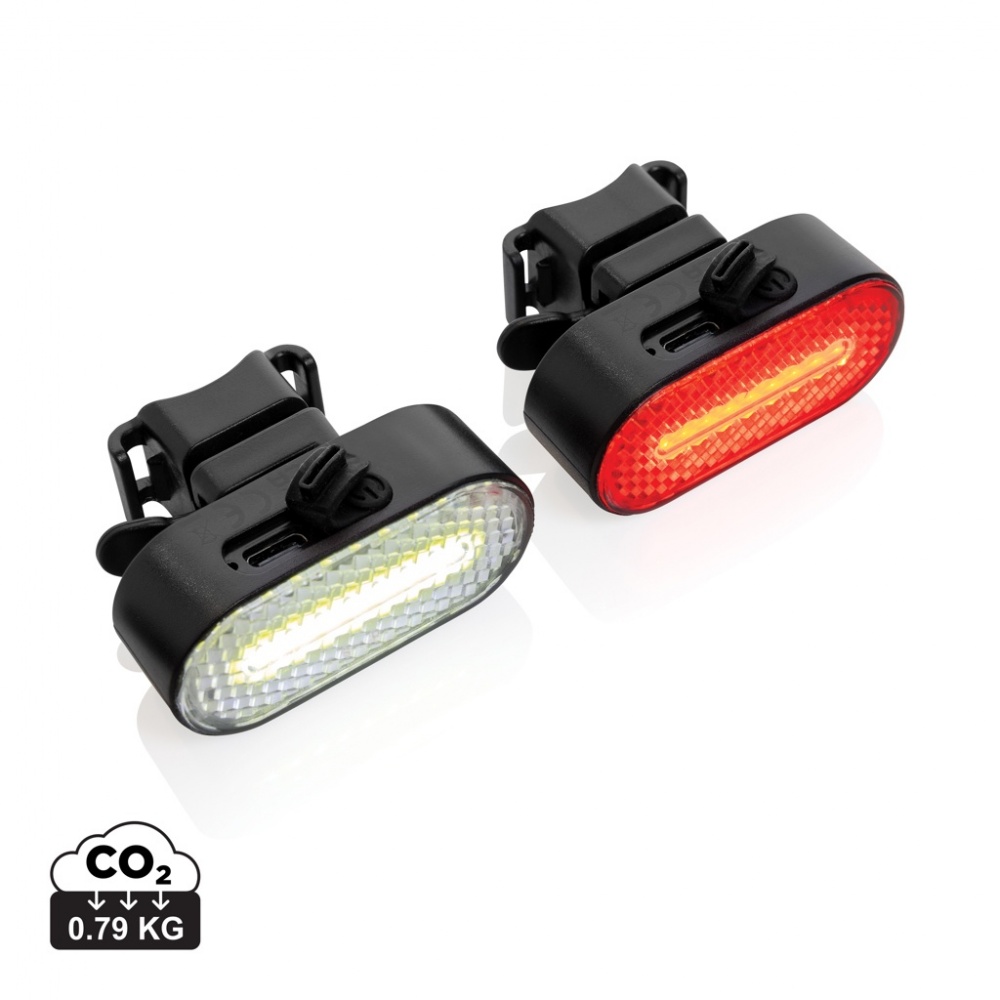 Logo trade promotional gifts image of: Lumino RCS recycled plastic USB re-chargeable bike light set