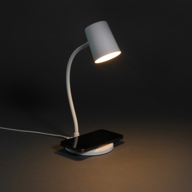 Logo trade promotional items image of: Zenara RCS recycled plastic and cork 15W wireless desk lamp