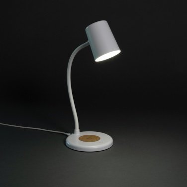Logotrade promotional product image of: Zenara RCS recycled plastic and cork 15W wireless desk lamp