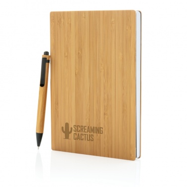 Logo trade promotional giveaways image of: A5 Bamboo notebook & pen set