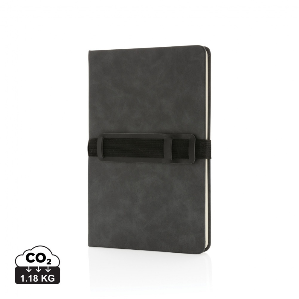 Logo trade advertising product photo of: Deluxe hardcover PU notebook A5 with phone and pen holder